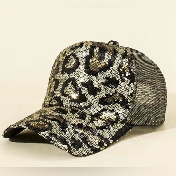 Sequin Baseball Cap. MULTI or CHEETAH Adjustable Back Closure. Fall Colors  NEW - Picture 3 of 9